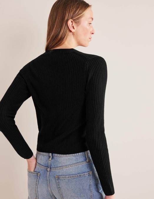 Boden vêtements noir femmes cardigan en mérinos côtelé LB2X1291