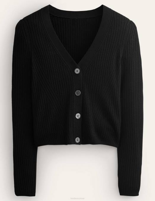 Boden vêtements noir femmes cardigan en mérinos côtelé LB2X1291