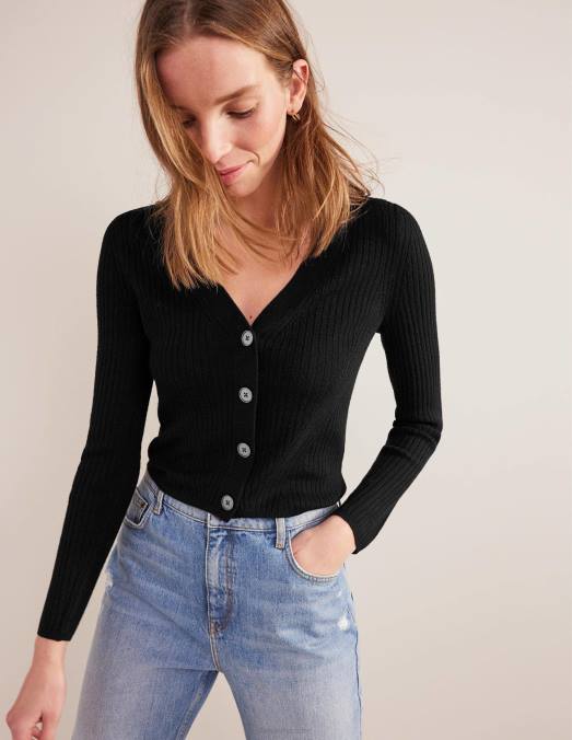 Boden vêtements noir femmes cardigan en mérinos côtelé LB2X1291