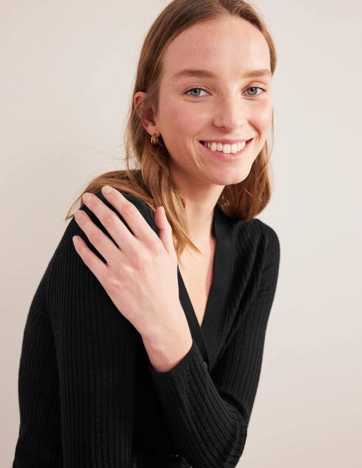 Boden vêtements noir femmes cardigan en mérinos côtelé LB2X1291