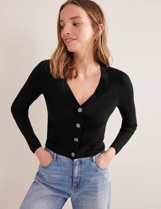 Boden vêtements noir femmes cardigan en mérinos côtelé LB2X1291