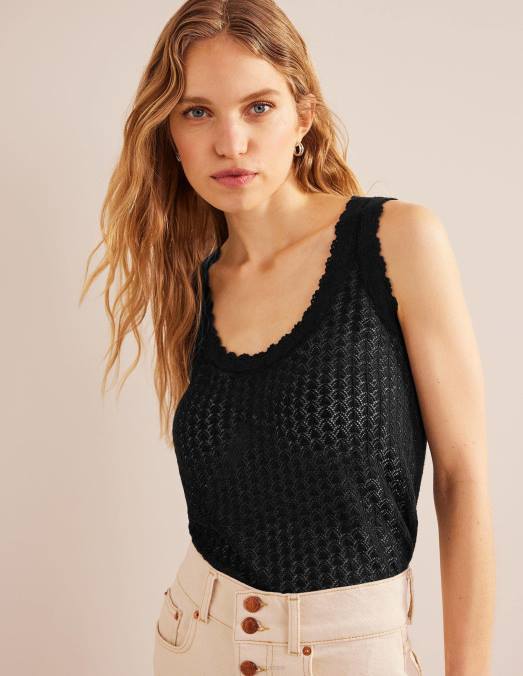 Boden vêtements noir femmes débardeur en maille pointelle LB2X1583