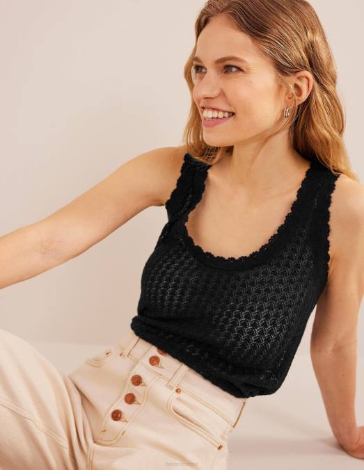 Boden vêtements noir femmes débardeur en maille pointelle LB2X1583