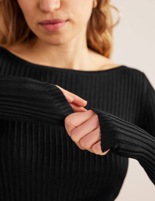 Boden vêtements noir femmes pull côtelé à col bateau LB2X1476