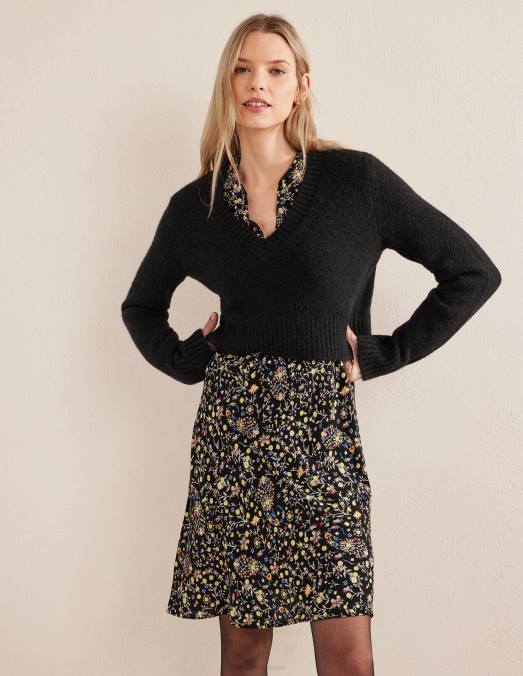 Boden vêtements noir femmes pull court duveteux à col V LB2X1707