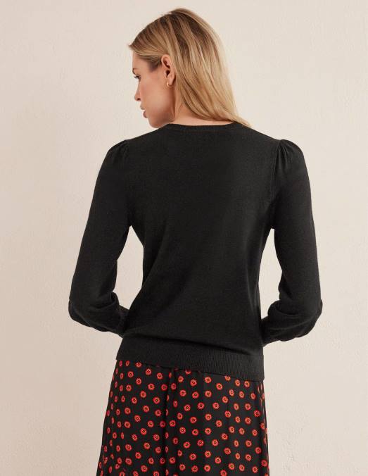 Boden vêtements noir femmes pull en mérinos à poignets boutonnés LB2X1955