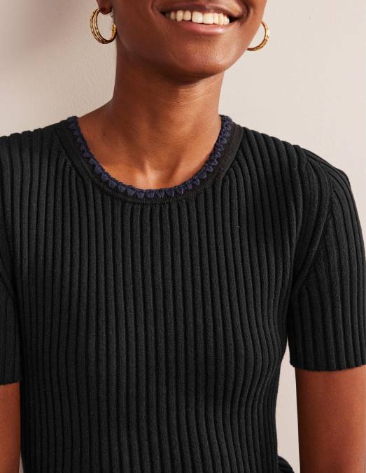 Boden vêtements noir femmes t-shirt en maille à finitions en crochet LB2X631