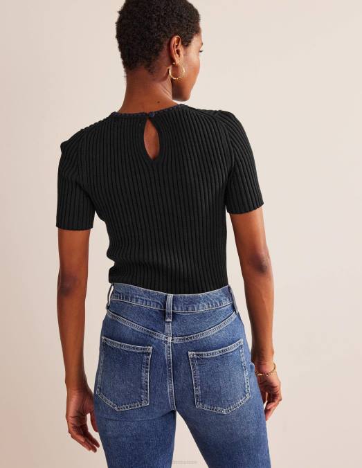 Boden vêtements noir femmes t-shirt en maille à finitions en crochet LB2X631
