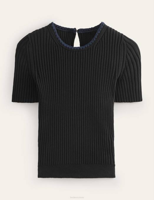 Boden vêtements noir femmes t-shirt en maille à finitions en crochet LB2X631