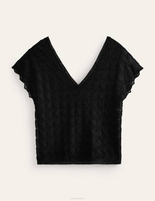 Boden vêtements noir métallisé femmes haut de plage en maille à col en V LB2X626