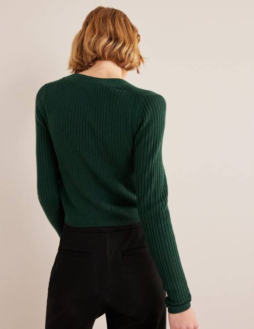 Boden vêtements nuit d'émeraude femmes cardigan côtelé court en mérinos LB2X1649