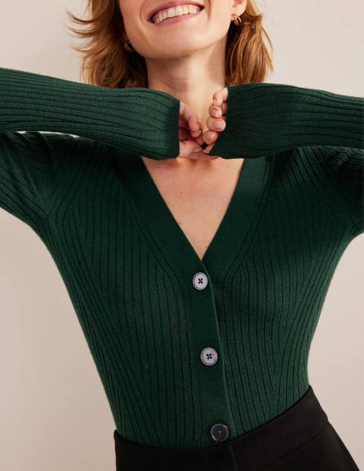 Boden vêtements nuit d'émeraude femmes cardigan côtelé court en mérinos LB2X1649