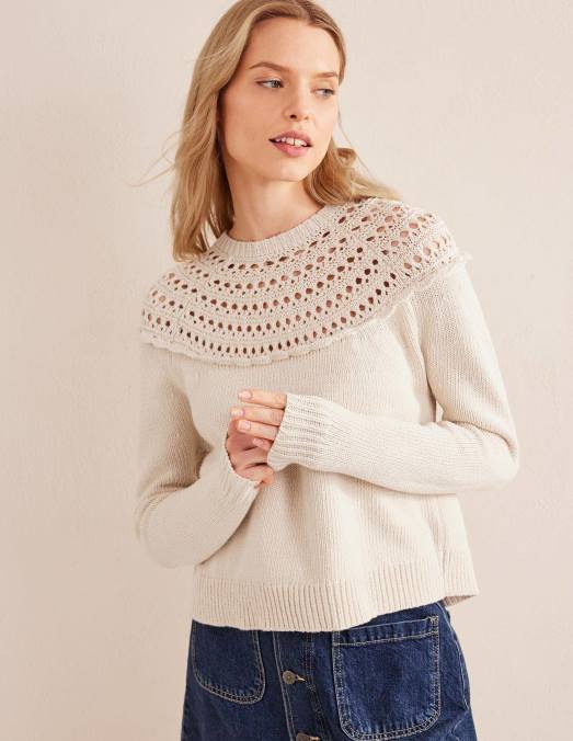 Boden vêtements peau de mouton femmes pull à empiècement au crochet LB2X1266