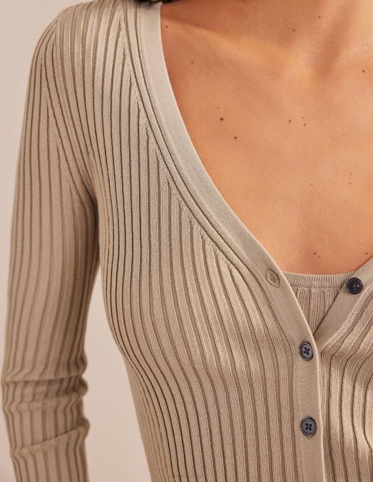 Boden vêtements pierre femmes cardigan côtelé court à col large LB2X1859