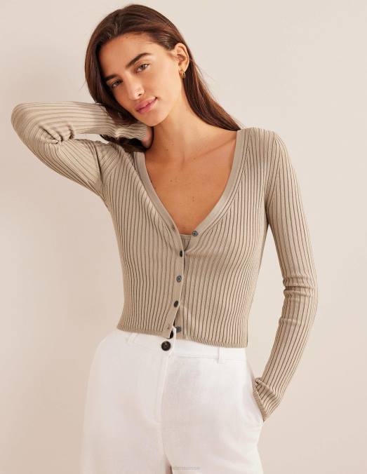 Boden vêtements pierre femmes cardigan côtelé court à col large LB2X1859