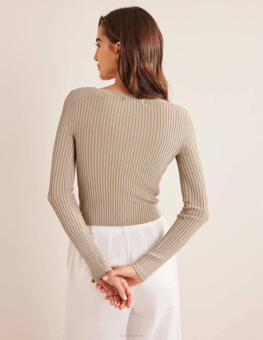 Boden vêtements pierre femmes cardigan côtelé court à col large LB2X1859