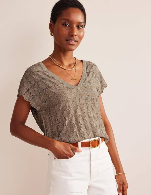 Boden vêtements pierre métallique femmes haut de plage en maille à col en V LB2X615