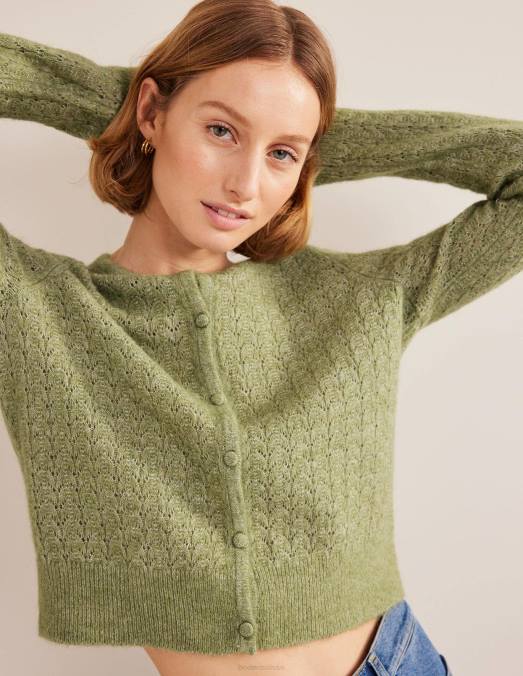 Boden vêtements pierre verte femmes cardigan à manches longues en pointelle LB2X1369