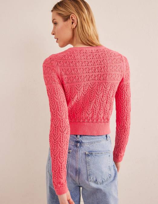 Boden vêtements pivoine pop femmes cardigan en coton pointelle LB2X1417