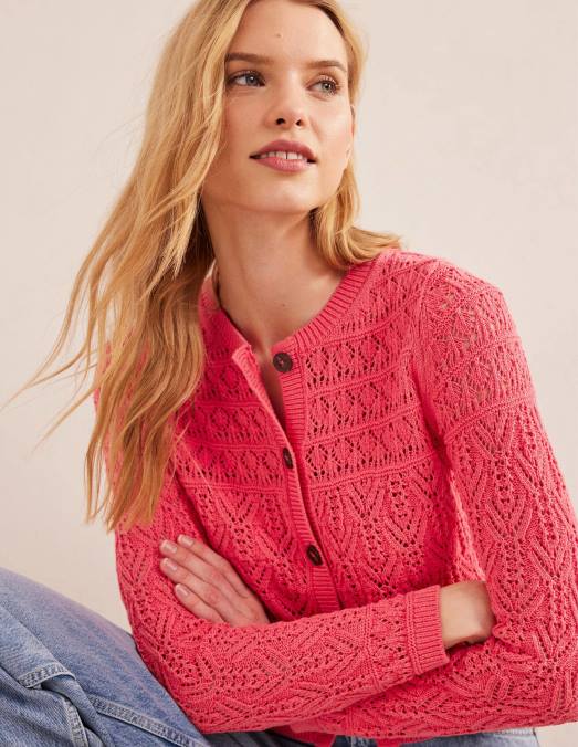 Boden vêtements pivoine pop femmes cardigan en coton pointelle LB2X1417