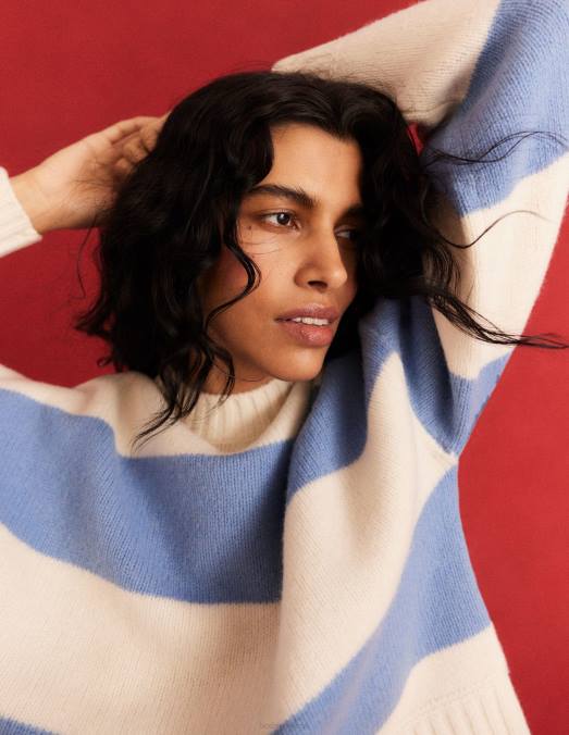 Boden vêtements rayures lin et ivoire femmes pull court en laine brossée LB2X1809