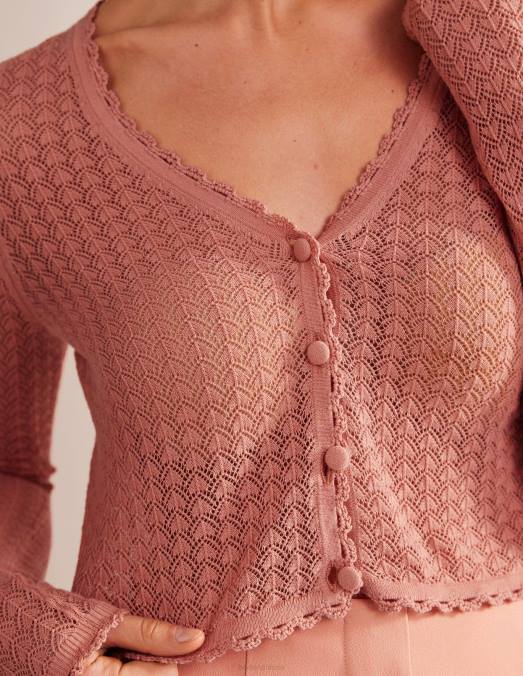 Boden vêtements rose femmes cardigan court en pointelle LB2X1282