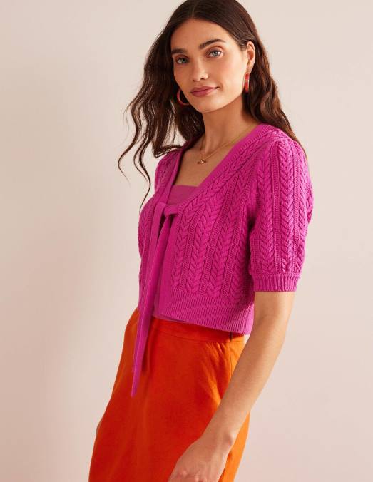 Boden vêtements rose phlox femmes cardigan court à détails de nœuds LB2X625