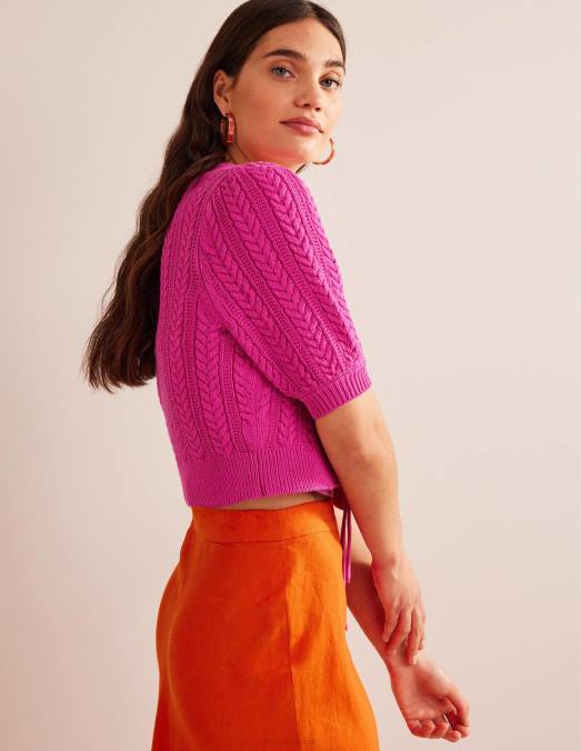 Boden vêtements rose phlox femmes cardigan court à détails de nœuds LB2X625