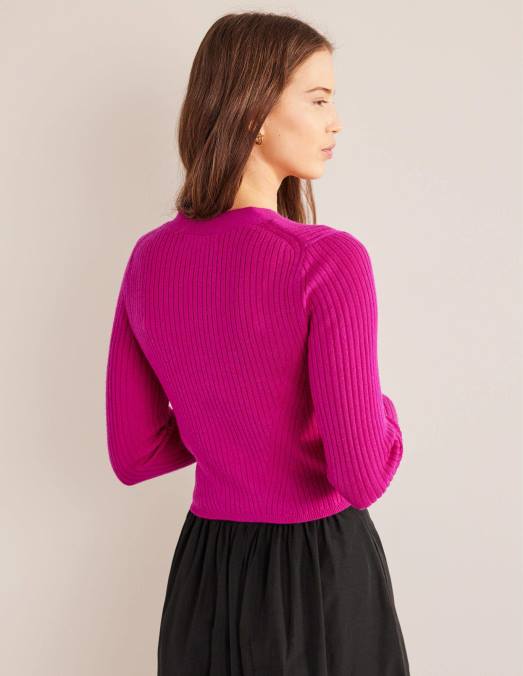 Boden vêtements rose violette femmes cardigan côtelé court en mérinos LB2X2133