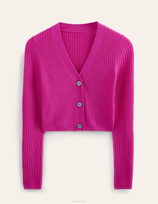 Boden vêtements rose violette femmes cardigan côtelé court en mérinos LB2X2133
