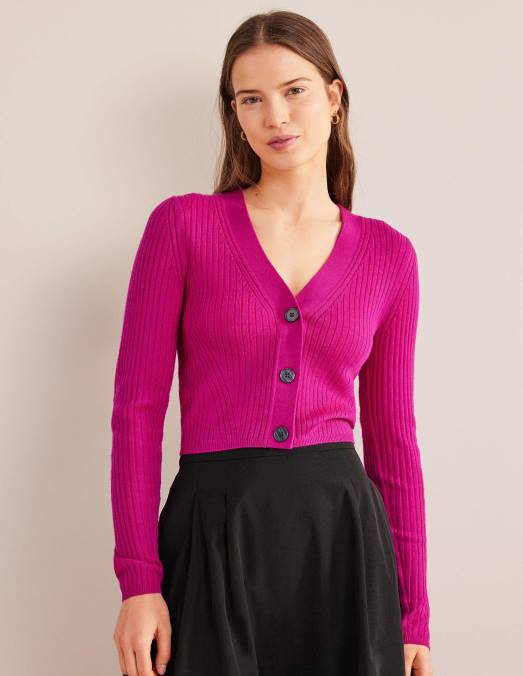 Boden vêtements rose violette femmes cardigan côtelé court en mérinos LB2X2133