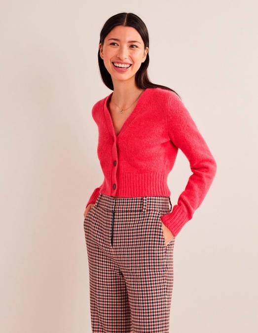 Boden vêtements rose virtuel femmes cardigan court duveteux à col V LB2X1756