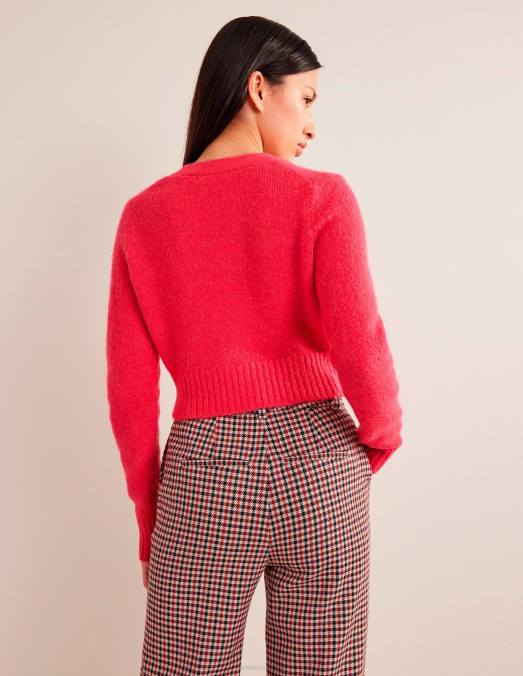 Boden vêtements rose virtuel femmes cardigan court duveteux à col V LB2X1756