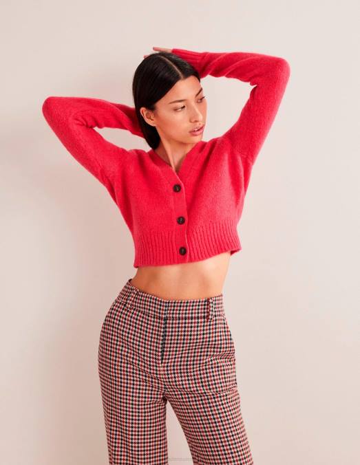 Boden vêtements rose virtuel femmes cardigan court duveteux à col V LB2X1756