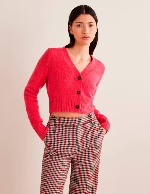 Boden vêtements rose virtuel femmes cardigan court duveteux à col V LB2X1756