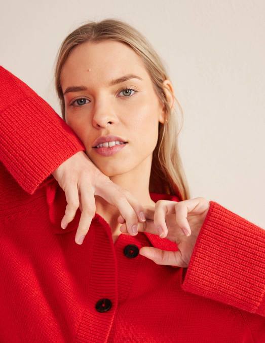 Boden vêtements rouge à haut risque femmes cardigan à col LB2X2214