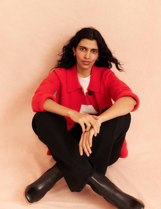 Boden vêtements rouge à haut risque femmes cardigan à col LB2X2214