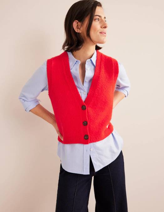 Boden vêtements rouge à haut risque femmes débardeur cardigan duveteux court LB2X2053