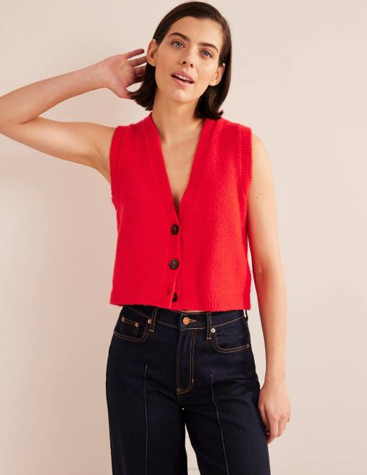 Boden vêtements rouge à haut risque femmes débardeur cardigan duveteux court LB2X2053