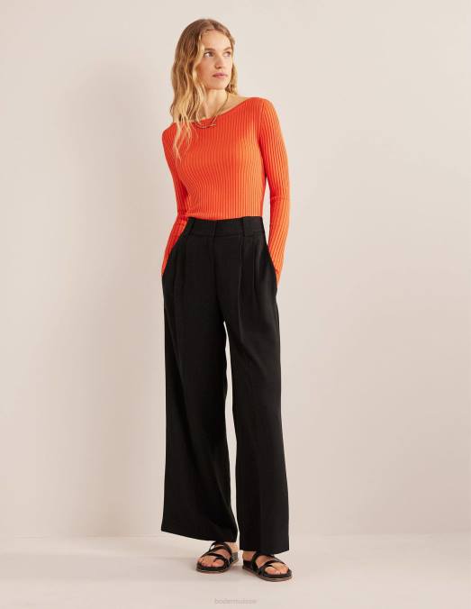 Boden vêtements rouge vermillon femmes pull côtelé à col bateau LB2X1723