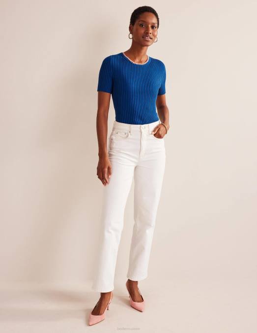 Boden vêtements saphir femmes t-shirt en maille à finitions en crochet LB2X622