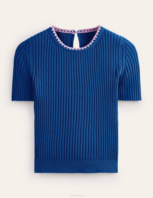 Boden vêtements saphir femmes t-shirt en maille à finitions en crochet LB2X622