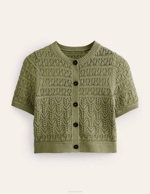 Boden vêtements vert épicéa femmes cardigan à col rond en pointelle LB2X2114