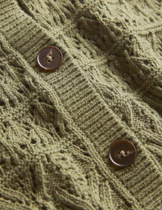 Boden vêtements vert épicéa femmes cardigan à col rond en pointelle LB2X2114