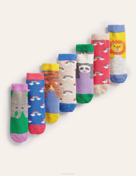 Boden accessoire plusieurs animaux de la jungle filles boîte à chaussettes, paquet de 7 LB2X2724