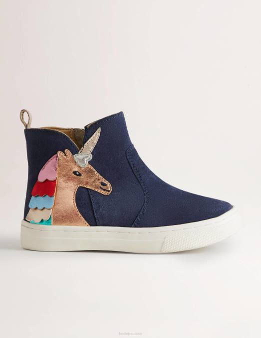Boden chaussure multi licorne filles bottes à appliqué licorne en daim bleu LB2X2720
