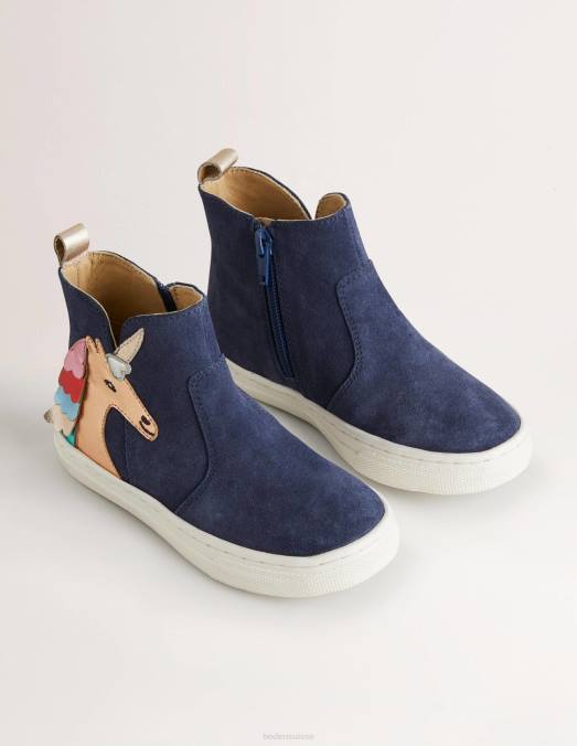 Boden chaussure multi licorne filles bottes à appliqué licorne en daim bleu LB2X2720