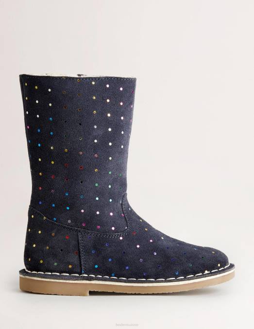 Boden chaussure multi spot marine universitaire filles bottes hautes en daim à pois LB2X2723