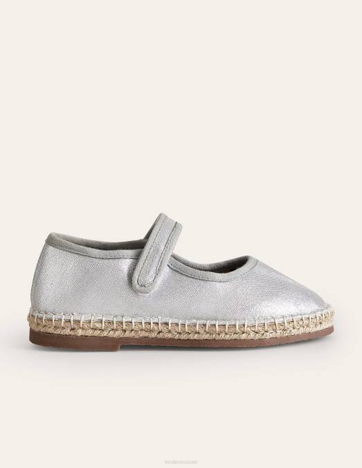 Boden chaussure argent métallique filles espadrilles à bordure en toile LB2X826