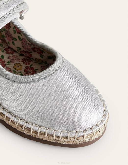 Boden chaussure argent métallique filles espadrilles à bordure en toile LB2X826